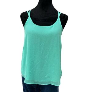 Small Green crinkle tank top with spaghetti straps